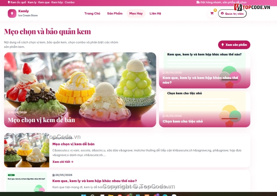 Web bán bánh kem,bán kem,website bán kem